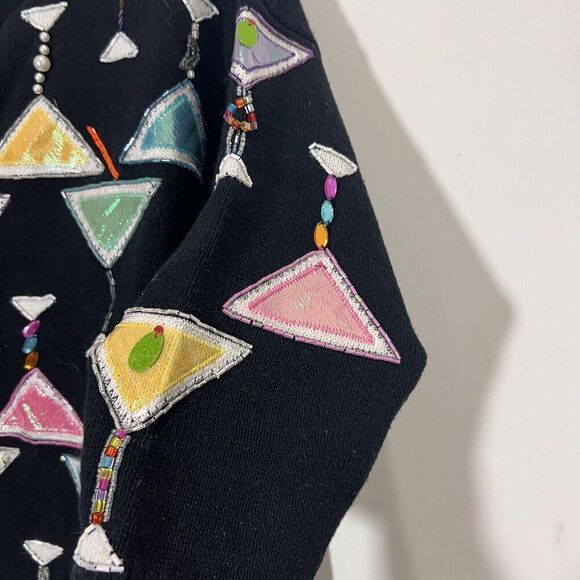 DESIGN OPTIONS Cardigan Sweater Martini Glass 3D Beaded Multicolor Bling Knit - Picture 5 of 8